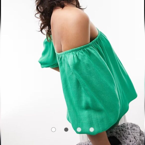 Topshop Bardot Off-Shoulder Short Sleeve Blouse Sz 6 Green - Picture 3 of 13